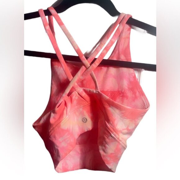 Lululemon Energy Bra High Neck Long Line Shibori Medium Support White Orange 4 - Picture 3 of 4